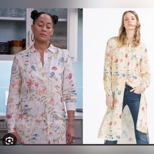 Zara Woman Wildflower Garden Viscose Ramie Shirt Dress  floral small rainbow